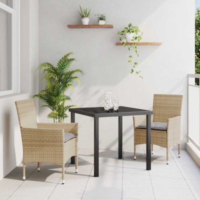 vidaXL Set de masă pentru grădină cu pernă 3 pcs Bej Rattan poli 3379793 foto