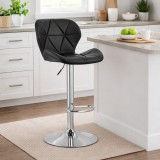 Cumpara ieftin Scaun de bucatarie/bar, Artool, West, rotativ, piele ecologica neagra, picior metal argintiu, 46x48.5x90-111 cm