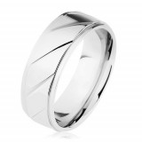 Inel din oţel 316L, f&acirc;șie proeminentă, caneluri diagonale, nuanță argintie - Marime inel: 59