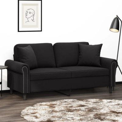 vidaXL Canapea cu 2 locuri cu pernuțe, negru, 140 cm, catifea foto