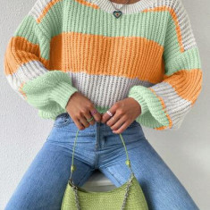 Pulover din tricot, cu maneci lungi, multicolor, dama, Shein