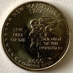 AMERICA QUARTER 1/4 DOLLAR 2000 LITERA P. (Batranul Muntelui - New Hampshire),BU