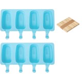 Set 102 piese, 2 matrite pentru inghetata si 100 betisoare din lemn Aixmeet, 26 x 14.5 x 2.5 cm, silicon, albastru, natur