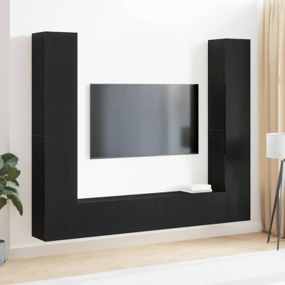 vidaXL Set de 6 piese pentru birou TV - Montat pe perete, lemn prelucrat de stejar negru 3393199 foto