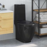 VidaXL Vas WC toaletă de baie, negru, ceramică, rotund, flux inferior