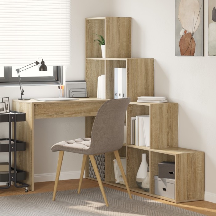 vidaXL Birou de colț cu raft Stejar sonoma 101.5 x 149.5 x 149.5 cm