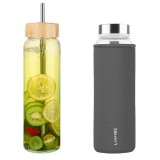 Sticla de apa din sticla 1L LOOFORE, borosilicata, BPA-free, capac inox, husa neopren, gura larga