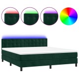 Cumpara ieftin Pat cu arcuri, saltea si LED, verde inchis, 180x200 cm, catifea