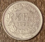 C50 - Moneda foarte veche - Elvetia - 1/2 franci - 1991