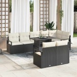 vidaXL Set de canapele de grădină format din 9 piese cu perne, ratan negru lucios
