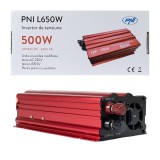 INVERTOR DE TENSIUNE PNI L650W, ALIMENTARE DUALA 12V/24V, IESIRE 230V, 500W, SINUS MODIFICAT, MUFA USB 5V 500mAh, CU CLESTI ALIMENTARE SI MUFA DE BRIC