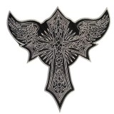 Petic Brodat cu Crucifix &icirc;n Stil Punk, Aplică Decorativă cu Spate Adhesiv, pentru Geaca Motociclist, Negru şi Alb