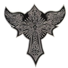 Petic Brodat cu Crucifix &icirc;n Stil Punk, Aplică Decorativă cu Spate Adhesiv, pentru Geaca Motociclist, Negru şi Alb