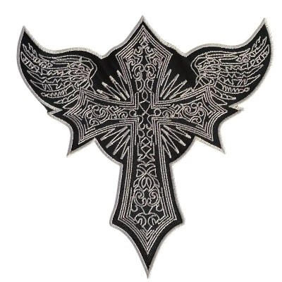 Petic Brodat cu Crucifix &amp;icirc;n Stil Punk, Aplică Decorativă cu Spate Adhesiv, pentru Geaca Motociclist, Negru şi Alb foto