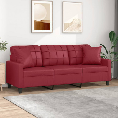 vidaXL Canapea cu 3 locuri cu pernuțe, roșu vin 180 cm piele ecologică foto