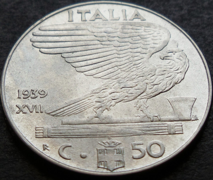 Moneda istorica 50 CENTESIMI - ITALIA FASCISTA, anul 1939 *cod 3162 B excelenta
