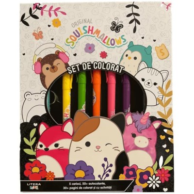 Original squishmallows. Set de colorat. Contine 5 carioci, 50 autocolante, 30 pagini de colorat si cu activitati foto