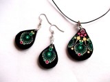 set colier si cercei din lemn cu mandala 42836