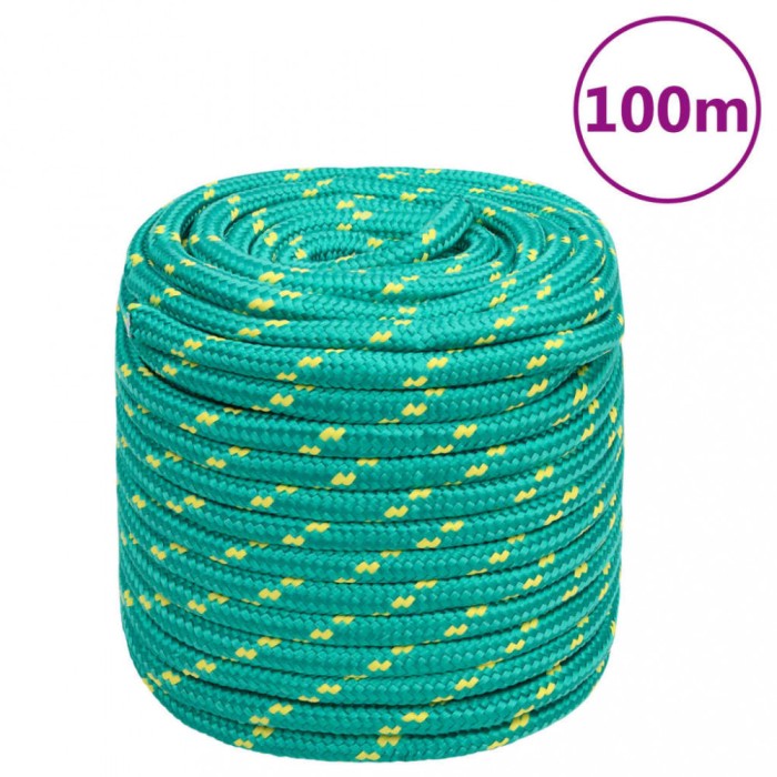 vidaXL Fr&acirc;nghie de barcă, verde, 18 mm, 100 m, polipropilenă