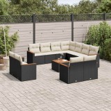 VidaXL Set canapele de grădină, 12 piese, cu perne, negru, poliratan 3226504