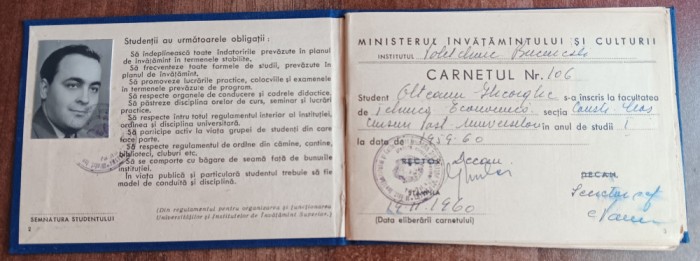 QW13 6 - 1960 - Carnet student - Institutul Politehnic Bucuresti