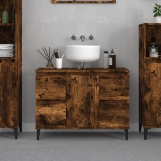 vidaXL Dulap de chiuvetă, stejar afumat, 80x33x60 cm, lemn prelucrat 821281
