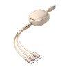 Cablu Retractabil Universal pentru Telefon, Flippy, Universal 3in1 pentru Orice Tip de Telefon, Micro-USB, Lightning, TYPE-C, 1.2M, Bej