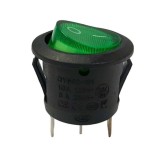 Intrerupator rocker rotund iluminat verde ON, OFF cu mentinere, 6A 250V AC, O20x23 mm, montaj panou, QY602-101N-G