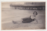 Bnk foto - Femeie pe plaja - Techirghiol 1926, Alb-Negru, Romania 1900 - 1950, Portrete
