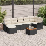 VidaXL Set canapea grădină , 8 piese, cu perne, rattan, polipropilenă, negru, acacia