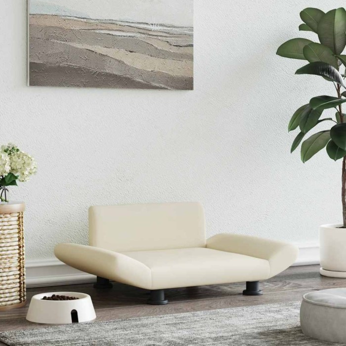 Pat de c&acirc;ini, crem, 70x45x28 cm, piele ecologică