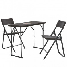 Set Mobilier De Bistro Pliabil 3 Piese Maro Hdpe Aspect Ratan 44556 foto