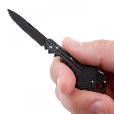 Briceag de buzunar tip cheie IdeallStore&amp;reg;, Key Blade, otel inoxidabil, 10 cm, negru foto