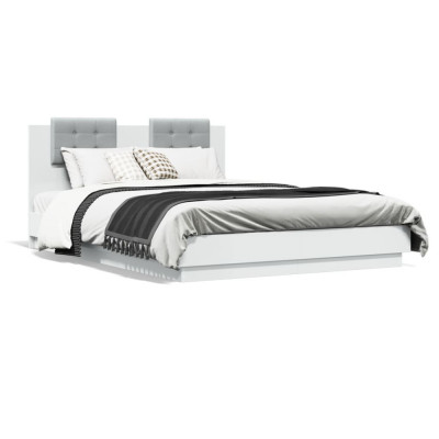 vidaXL Cadru de pat cu tăblie, alb, 120x200 cm, lemn prelucrat foto