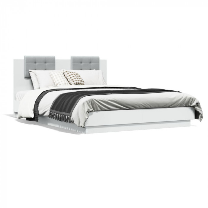 vidaXL Cadru de pat cu tăblie, alb, 120x200 cm, lemn prelucrat