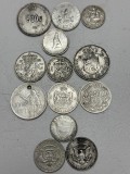 LOT 13 MONEDE ARGINT - Necuratate - Din Diferite Tari - 185g. - Doar 10.5 lei/gr !