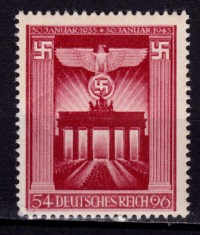 ✅ ( S44 ) Germania Reich 1943 &quot; 10 ani de la preluarea puterii de Adolf Hitler &quot; serie completa Michel 829, MNH - mici cute