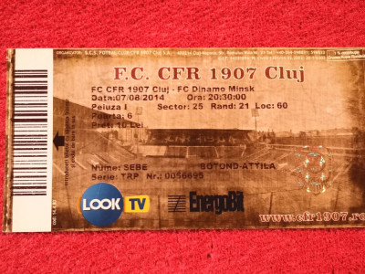 Bilet meci fotbal CFR 1907 CLUJ - DINAMO MINSK (Champions League 07.08.2014) foto