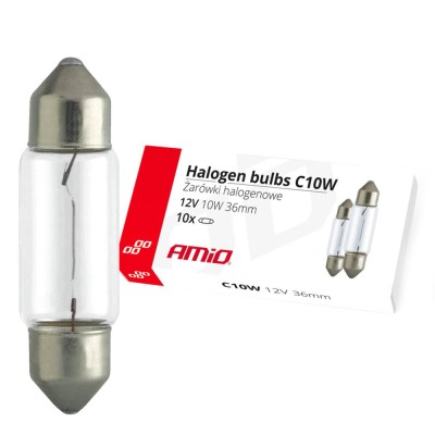 Set 10 becuri cu halogen C10W Festoon, 36mm, 12V foto