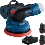 Bosch GEX 12V-125 + 1600A019RD + 1619BZ0100 - Slefuitor cu excentric 125 mm + Set 2 acumulatori si incarcator Li-Ion 12 V 3 Ah + Geanta textila