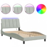 Cadru de pat cu LED fara saltea, Hanko, gri deschis, 100x200 cm, catifea
