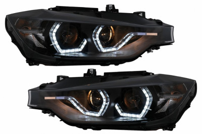 Faruri Angel Eyes LED DRL compatibil cu BMW Seria 3 F30 F31 Sedan Touring LCI (2015-2019) Negru HLBMF30M3LCI foto