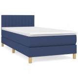 Cumpara ieftin Pat box spring cu saltea, albastru, 90x200 cm, textil