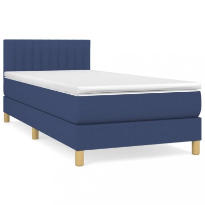Pat box spring cu saltea, albastru, 90x200 cm, textil foto