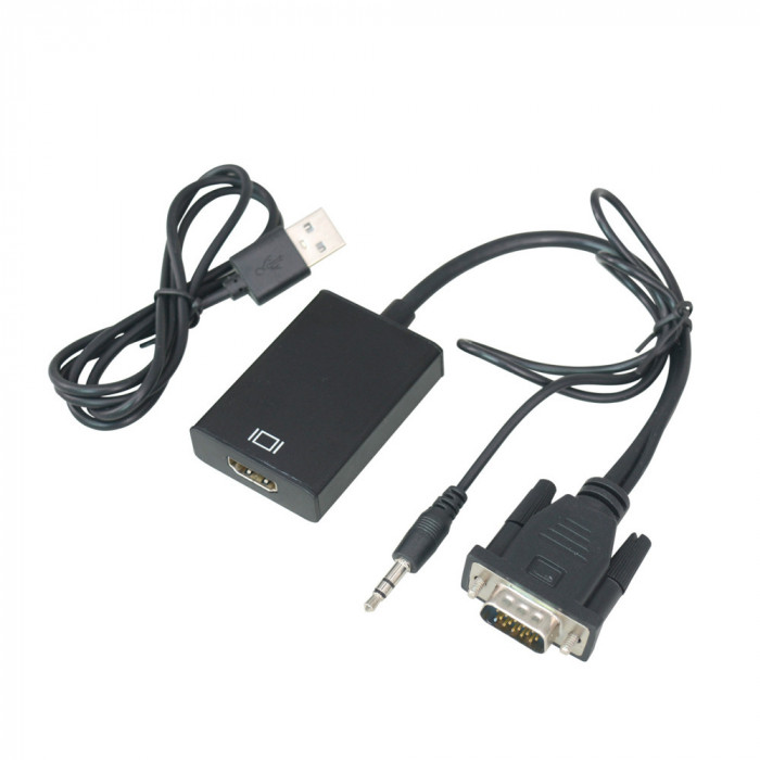 Cablu adaptor VGA tata + JACK 3.5 mm - HDMI mama 0.1m Windows 10