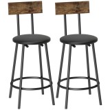 HOMCOM Set de 2 taburete de bar cu spătar și suport pentru picioare, tapițate &icirc;n PU 41x47x92 cm Negru | Aosom Romania
