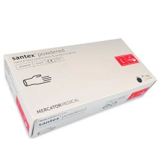 Manusi latex albe, pudrate, 100 buc. SANTEX powdered marimea L, medicale, pentru examinare, de unica folosinta