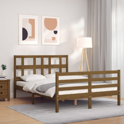 vidaXL Cadru de pat cu tăblie, maro miere, 140x200 cm, lemn masiv foto