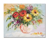 Cumpara ieftin Tablou 3D pictat manual, Aranjament floral, 60x50cm ulei pe panza in cutit, Valentin Pop