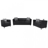 Set canapele 3 și 2 locuri și fotoliu, piele artificială, negru, vidaXL